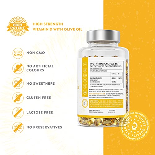 Vitamina D3 [ 4000 UI ] – con Aceite de Oliva Virgen Extra para una Absorción Óptima – Sin OGM, sin Gluten y sin Lactosa – Contribuye al mantenimiento de la Función Ósea, Muscular e Inmunológica.