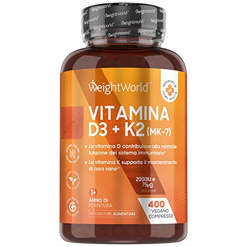 Vitamina D3 K2 400 Comprimidos Veganos - Vitamina D3 2000UI Vitamina K2 75 µg, Vit D3 K2 de Alta Absorción y Biodisponibilidad MK7 99,7% All-Trans, Contribuye al Mantenimiento Normal Sistema Inmune