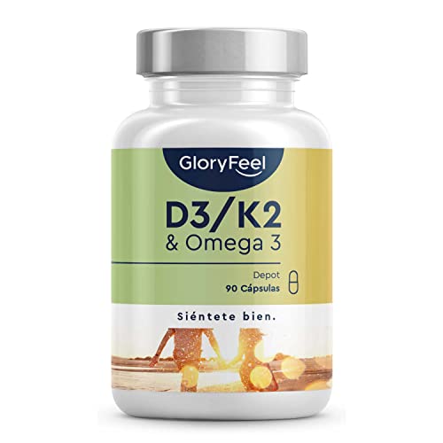 Vitamina D3 + K2 + Omega 3 - 5000 UI de Vitamina D - Materias primas de primera calidad: 99,7+% All-Trans K2 Original K2VITAL® - Omega 3 en forma de triglicéridos y D3 altamente biodisponible