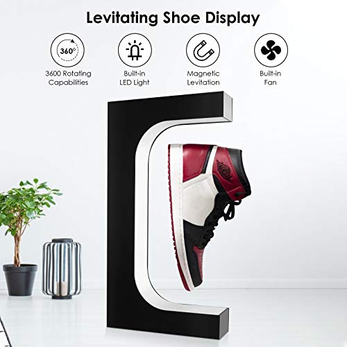 Vogvigo - Soporte flotante para zapatillas, soporte de levitación magnética, soporte para almacenamiento de levitación magnética LED para tienda, sala de estar, dormitorio, color negro