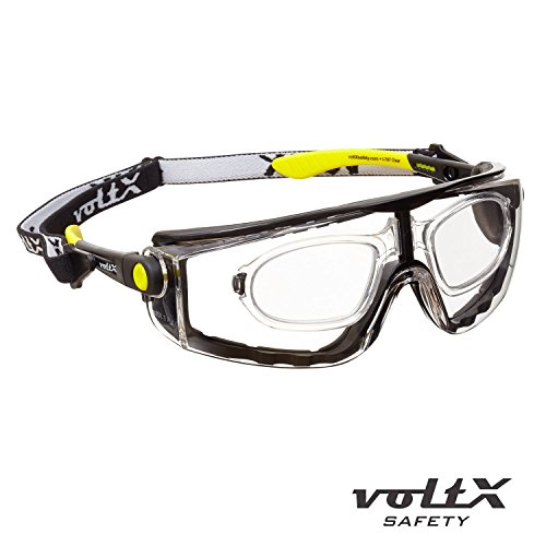 voltX 'Quad' 4 in 1 (Transparente dioptría +1.5) Lectura Segura Gafas de Lectura de Seguridad con Lentes de Aumento Completos - con inserción de Espuma y Diadema - certificación CE EN166f
