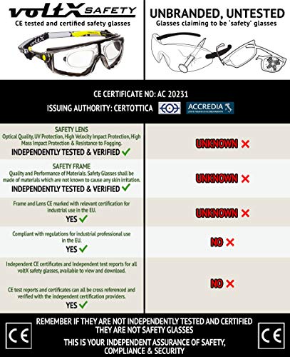 voltX 'Quad' 4 in 1 (Transparente dioptría +1.5) Lectura Segura Gafas de Lectura de Seguridad con Lentes de Aumento Completos - con inserción de Espuma y Diadema - certificación CE EN166f