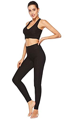 Voqeen Pantalones de Adelgazantes Mujer Leggins Reductores Adelgazantes Leggings de Yoga Tie-Dye Anticeluliticos Cintura Alta Mallas Fitness Push Up para Deporte Mallas (B - Negro, S)