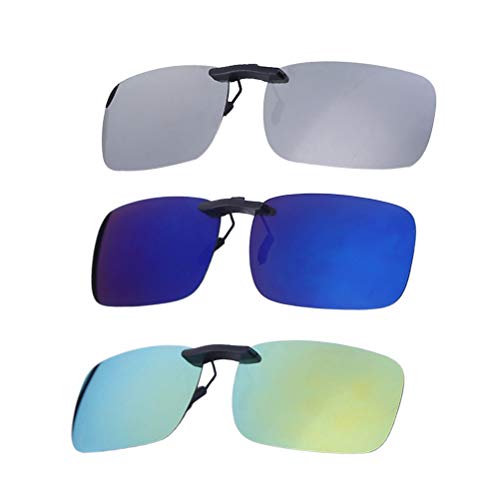 VORCOOL 3pcs Gafas de Sol de Clip en Flip Up Lente polarizada sin Marco Rectangle Lens Clip de Gafas de Sol graduadas Gafas para Myopia Glasse