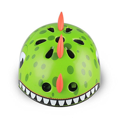 VORCOOL Casco de Bicicleta para niños 3D Cartoon Dinosaur Bike Cascos Equipo de protección para Patinaje Montar en Bicicleta- Tamaño M 54-58cm (Verde)