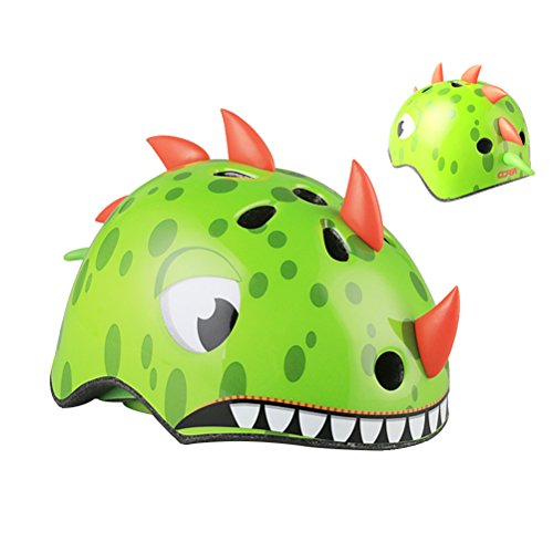 VORCOOL Casco de Bicicleta para niños 3D Cartoon Dinosaur Bike Cascos Equipo de protección para Patinaje Montar en Bicicleta- Tamaño M 54-58cm (Verde)