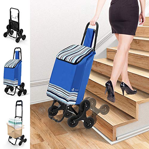 VOUNOT Carro de la Compra Plegable con 6 Ruedas, para Subir Escaleras, Bolsa Impermeable, Azul