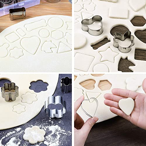 Vpqnee - Juego de 39 mini cortadores de galletas con 3 tamaños y 13 formas de 9 moldes para hornear de acero inoxidable con diseño geométrico, unicornio, Mickey, Minnie, hueso de perro