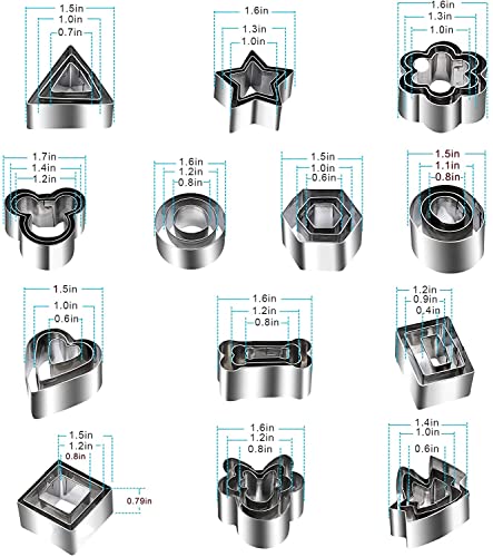 Vpqnee - Juego de 39 mini cortadores de galletas con 3 tamaños y 13 formas de 9 moldes para hornear de acero inoxidable con diseño geométrico, unicornio, Mickey, Minnie, hueso de perro