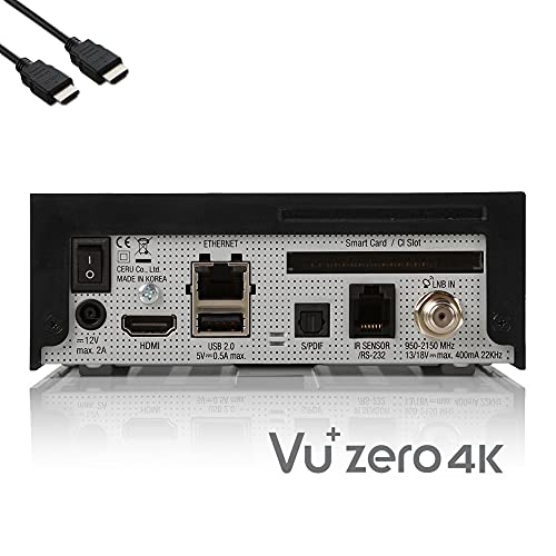 VU Zero 4K - Receptor de satélite HDR HDR con sintonizador DVB-S2X, receptor inteligente E2 Linux, CI+ lector de tarjetas, reproductor multimedia, HbbTV Mediathek, USB, 300Mbit WiFi + HDMI EasyMouse