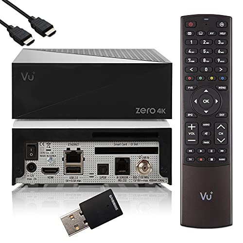 VU Zero 4K - Receptor de satélite HDR HDR con sintonizador DVB-S2X, receptor inteligente E2 Linux, CI+ lector de tarjetas, reproductor multimedia, HbbTV Mediathek, USB, 300Mbit WiFi + HDMI EasyMouse