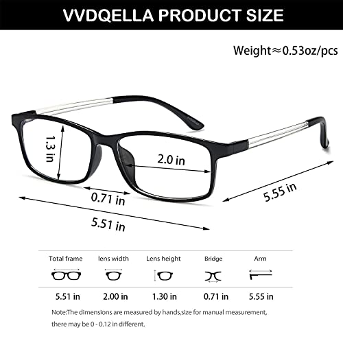 VVDQELLA Gafas Presbicia Hombre/Mujere Montura en TR90 Lentes Premium y Rectangular Anti Luz Azul Contra UV Gafas Lectura 0.0 para PC, Smartphone, TV, Ligeras y Durable