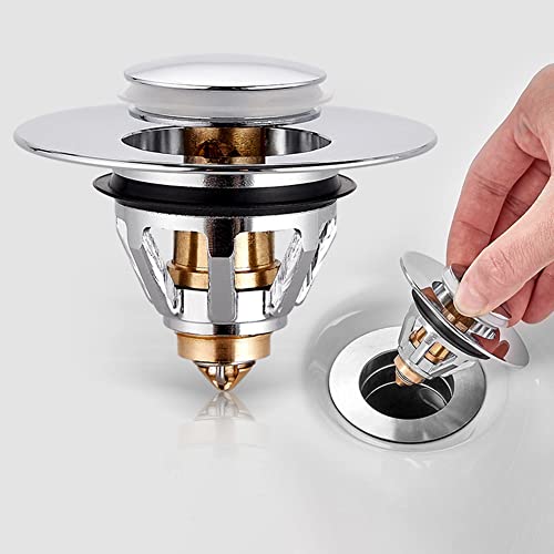 VVW&LIU N¨²Cleo de Rebote de Acero Inoxidable Filtro de Drenaje Tipo Empuje Lavabo Universal Receptor de Cabello Tipo Empuje Fregadero Ba?era Tap¨®n Trampa Accesorio, h