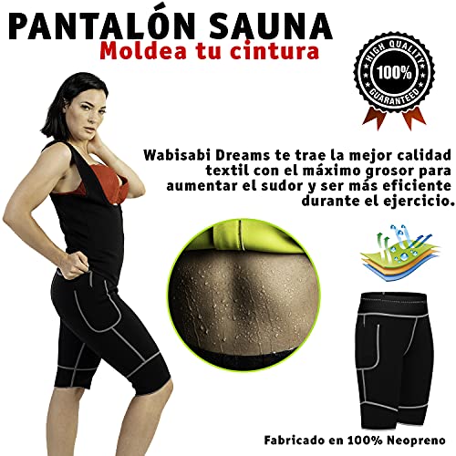 WABISABI DREAMS Pantalon Corto Sauna 100% Neopreno, Leggins Rodilla Reductores Adelgazantes Anticeluliticos Cintura Alta, Mallas Fitness Push Up consigue una Sudoración efectiva en Fitness Negro (M)