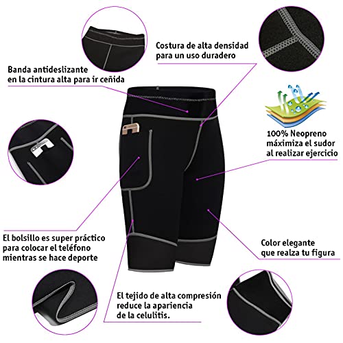 WABISABI DREAMS Pantalon Corto Sauna 100% Neopreno, Leggins Rodilla Reductores Adelgazantes Anticeluliticos Cintura Alta, Mallas Fitness Push Up consigue una Sudoración efectiva en Fitness Negro (M)