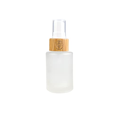 Wachsmann Frascos de vidrio de alta calidad con tapa de bambú , para cosmética natural sostenible , con pipeta para aceites y lociones, 30 ml , cabezal de pulverización , grabado , 5 piezas