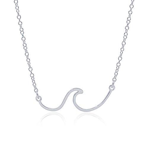 WANDA PLATA Collar Ola de Mar Surf para Mujer, Chica Joven en Plata de Ley 925, Colgante Gargantilla con Cadena Ola en Caja de Regalo, Joyas de Moda