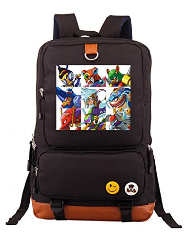 WANHONGYUE Rockman Megaman Anime Bolsos Mochila para Portátil Bolsa para la Escuela Estudiantes Backpack Negro /5