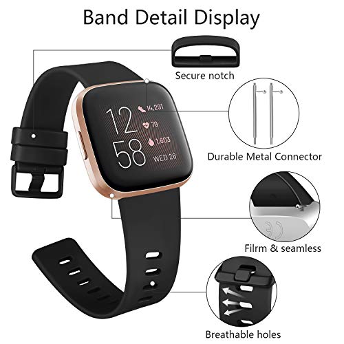 Wanme Compatible con Fitbit Versa 2 Correa Silicona Suave Ajustable Deportivo Pulsera de Reemplazo Compatible para Fitbit Versa 2 SE Mujeres y Hombres Pequeño Grande (L, 01 Negro)