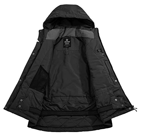 Wantdo Chaqueta de Esquí Aislante Impermeable Parka Cálida con Capucha Ajustable Extraíble Cazadora Trabajo Viaje Acampar Chaqueta de Esquí Aislante Impermeable para Mujer Negro L