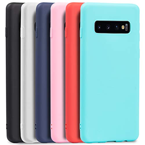 Wanxideng - 6X Funda para Samsung Galaxy S10, Carcasa en Silicona - [ Negro + Blanco Translúcido + Azul Oscuro + Rojo + Rosado + Menta Verde ]
