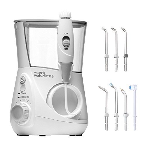 Waterpik Irrigador de Sobremesa Profesional con Agua a Presión y Sistema Avanzado de Control de Presión Mediante 10 Posiciones con 7 Boquillas, Eliminación de Placa Dental, Blanco (WP-660UK)