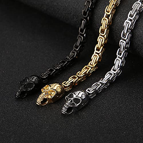 WDBAYXH Collar Cabeza de Calavera Gótica con Colgante Martillo de Thor Vikingo Mjolnir, Joyería Amuleto Cadena Rey Pesado de Acero Inoxidable Plata Oro Negro, Ciclista, Antiestático,Negro