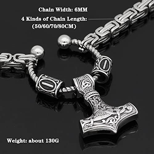 WDBAYXH Nordic Viking Totem Rune Circle Collar con Colgante Martillo de Thor, Amuleto Mjolnir para Hombre, Collar Cadena Rey Emperador Acero Inoxidable Plateado, Joyería Única Ciclista,60CM