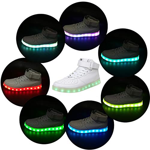 Wealsex Unisex Hombre Mujeres De Alta Top USB Charger Luces LED 7 Colores Zapatillas de Deporte Parejas Zapatos (Blanco,Etiqueta 46=ES 45)