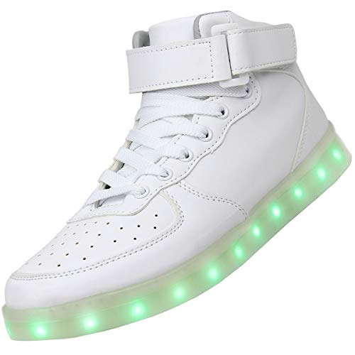 Wealsex Unisex Hombre Mujeres De Alta Top USB Charger Luces LED 7 Colores Zapatillas de Deporte Parejas Zapatos (Blanco,Etiqueta 46=ES 45)