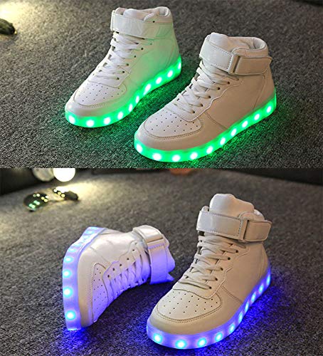 Wealsex Unisex Hombre Mujeres De Alta Top USB Charger Luces LED 7 Colores Zapatillas de Deporte Parejas Zapatos (Blanco,Etiqueta 46=ES 45)