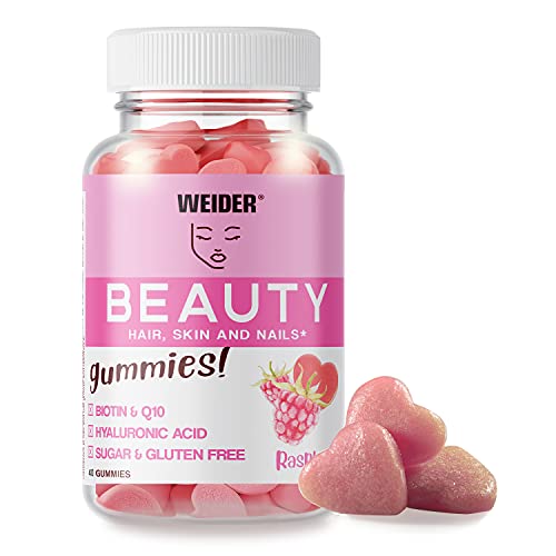 Weider Beauty Gummies. Gominolas para el cuidado de la piel, pelo y uñas. Sin Azúcares y Sin Gluten. 40 gummies. Sabor frambuesa.