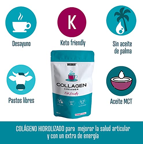 Weider Collagen Creamer, Crema de colageno para el café con MCT, Keto friendly, 360 g, Sabor Crema