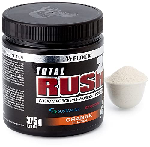 Weider Total Rush 2.0 Sabor Naranja. Fórmula con 6g de Citrulina, Creatina, Arginina, Sustamine®, Oxystorm®, Beta-Alanina, extra de cafeína. Baja en carbohidratos (375 g)