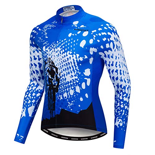 Weimostar Camiseta de manga larga para hombre, para ciclismo, carreras, color negro, Hombre, 8194 azul negro, L = Brust 96-102 cm