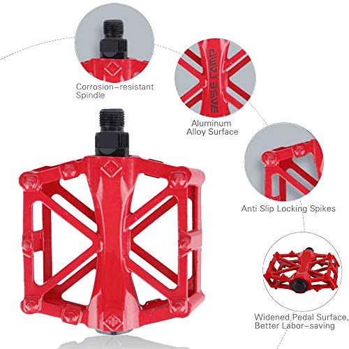 WELLXUNK® Pedales Bicicleta, Mountain Pedales Bicicleta, Bicicleta de MTB/BMX Pedales, Pedales de Bicicleta de Montaña Duraderos Ultraligeros Antideslizantes de Aluminio (Rojo)