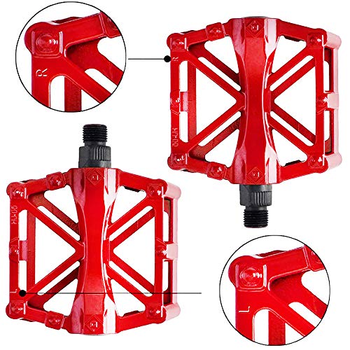 WELLXUNK® Pedales Bicicleta, Mountain Pedales Bicicleta, Bicicleta de MTB/BMX Pedales, Pedales de Bicicleta de Montaña Duraderos Ultraligeros Antideslizantes de Aluminio (Rojo)