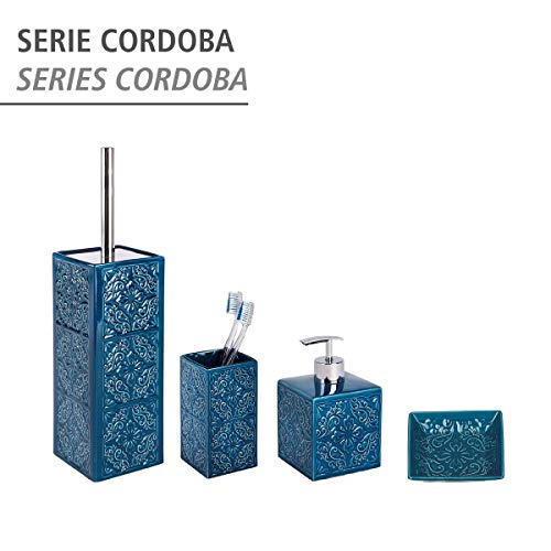 Wenko Cordoba Vaso para Cepillos de Dientes, Cerámica, Azul, 6.5x6.5x12 cm