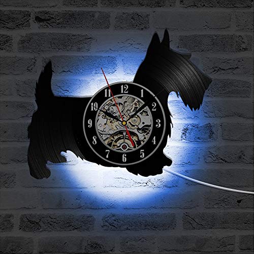 WERWN Reloj de CD con Forma de Perro escocés, Reloj de Pared de Estilo Antiguo y Creativo, Disco de Vinilo, Reloj de Pared Vintage, decoración