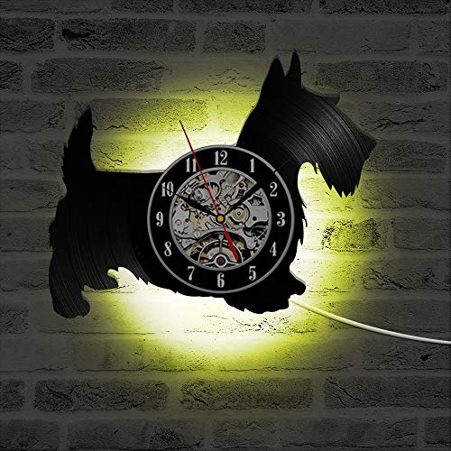 WERWN Reloj de CD con Forma de Perro escocés, Reloj de Pared de Estilo Antiguo y Creativo, Disco de Vinilo, Reloj de Pared Vintage, decoración