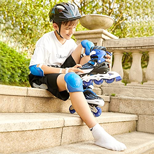 WeSkate Patines en Línea para Niños con Ruedas Luminosas Inline Skates/Rollerblade de Malla Transpirable para Niñas y Niños Tamaño 31-42(Rosa, Azul)