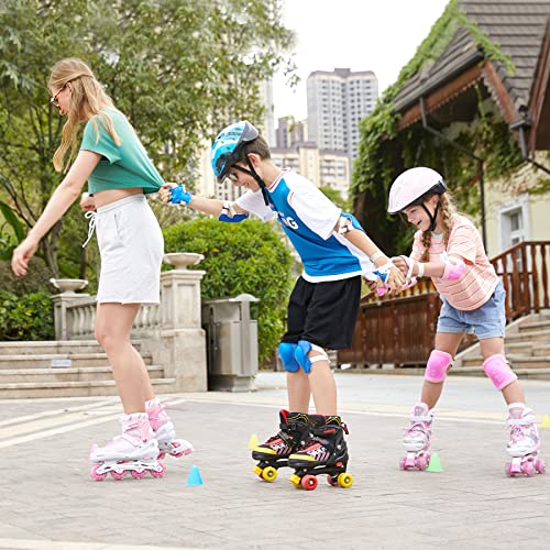 WeSkate Patines en Línea para Niños con Ruedas Luminosas Inline Skates/Rollerblade de Malla Transpirable para Niñas y Niños Tamaño 31-42(Rosa, Azul)