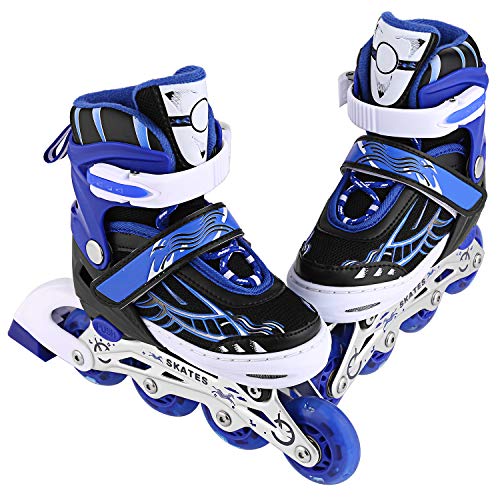 WeSkate Patines en Línea para Niños con Ruedas Luminosas Inline Skates/Rollerblade de Malla Transpirable para Niñas y Niños Tamaño 31-42(Rosa, Azul)