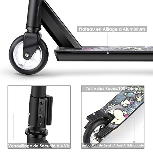 WeSkate Scooter Freestyle Niños y Adultos Patinete Freestyle Giratorio de 360 Grados con Plataforma Antideslizante 85cm 7 Años o más (Negro)