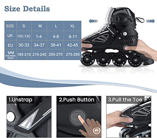 Wheelive Ajustables Patines en línea para Niños y Adultos, Inline Skates/Rollerblade de Malla Transpirable con LED Ruedas para Niños, Niñas y Principiantes Caballeros Damas