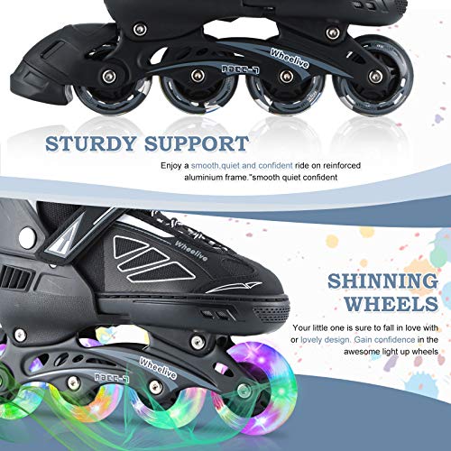 Wheelive Ajustables Patines en línea para Niños y Adultos, Inline Skates/Rollerblade de Malla Transpirable con LED Ruedas para Niños, Niñas y Principiantes Caballeros Damas