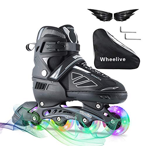 Wheelive Ajustables Patines en línea para Niños y Adultos, Inline Skates/Rollerblade de Malla Transpirable con LED Ruedas para Niños, Niñas y Principiantes Caballeros Damas