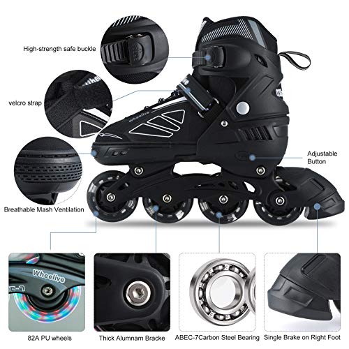 Wheelive Ajustables Patines en línea para Niños y Adultos, Inline Skates/Rollerblade de Malla Transpirable con LED Ruedas para Niños, Niñas y Principiantes Caballeros Damas