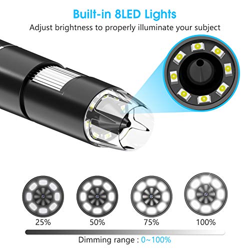 WiFi Microscopio Digital,HEYSTOP 1080P HD 2MP Mini Cámara,Aumento de 50 a 1000x Endoscopio,8 LED USB 2.0 Microscopio Ddigital con Metal Soporte Compatible iPhone iOS Teléfono Android iPad Windows Mac