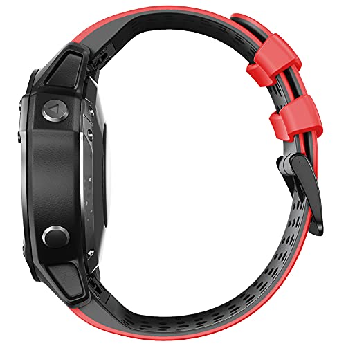 WIIKAI Compatible con Garmin Fenix 6X/6X Pro/5X/5X Plus/3/3HR Correas para Relojes, Correa de Pulsera de Reemplazo.(Negro Rojo)